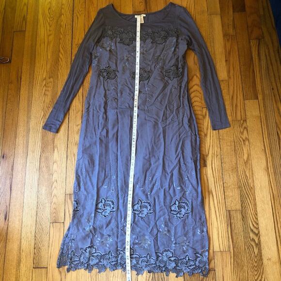 Sundance EUC Womens Light Gray Midi Dress Embroidered Soft - Size 4 - Picture 7 of 13
